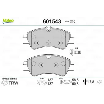 Jeu de 4 plaquettes de frein arrière VALEO 601543