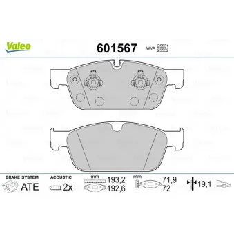 Jeu de 4 plaquettes de frein avant VALEO 601567