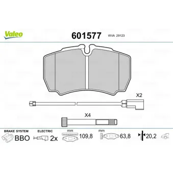 Jeu de 4 plaquettes de frein arrière VALEO 601577