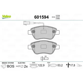 Jeu de 4 plaquettes de frein avant VALEO 601594