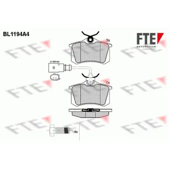 Jeu de 4 plaquettes de frein arrière FTE BL1194A4