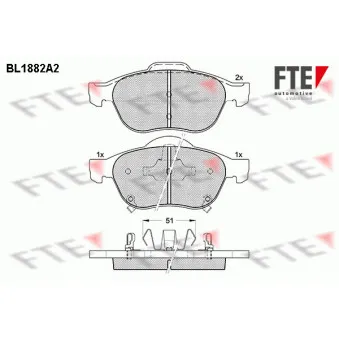 Jeu de 4 plaquettes de frein avant FTE BL1882A2