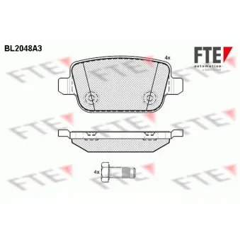 Jeu de 4 plaquettes de frein arrière FTE BL2048A3