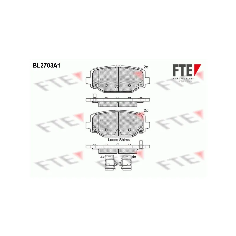 Jeu de 4 plaquettes de frein arrière FTE BL2703A1