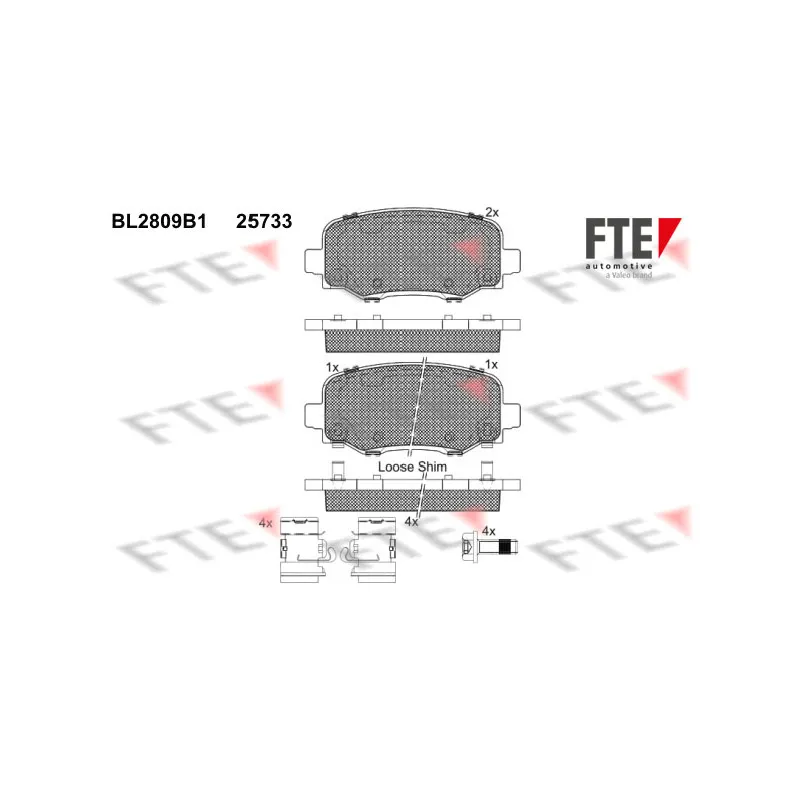 Jeu de 4 plaquettes de frein arrière FTE BL2809B1