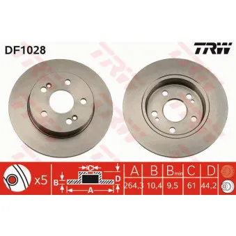 Jeu de 2 disques de frein arrière TRW DF1028