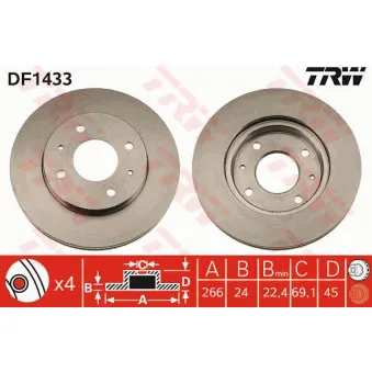 Jeu de 2 disques de frein avant TRW DF1433