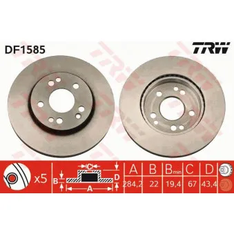 Jeu de 2 disques de frein avant TRW DF1585