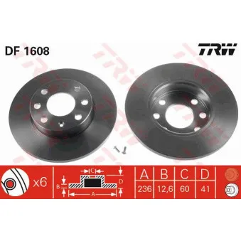 Jeu de 2 disques de frein avant TRW DF1608