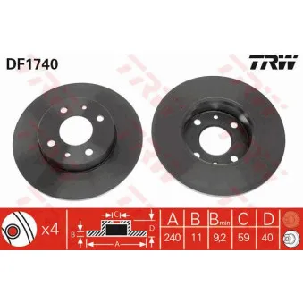 Jeu de 2 disques de frein arrière TRW DF1740