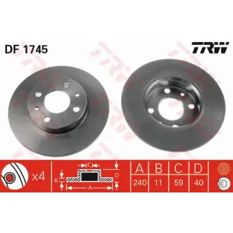 Jeu de 2 disques de frein arrière TRW DF1745