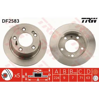 Jeu de 2 disques de frein arrière TRW DF2583