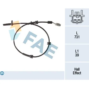 Capteur, vitesse de roue FAE 78223