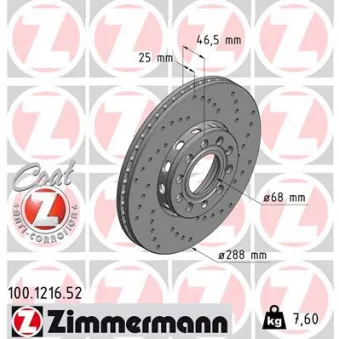 Jeu de 2 disques de frein avant ZIMMERMANN 100.1216.52