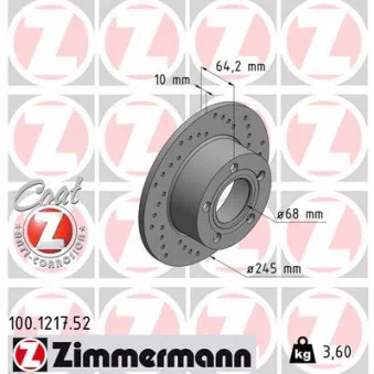 Jeu de 2 disques de frein arrière ZIMMERMANN 100.1217.52