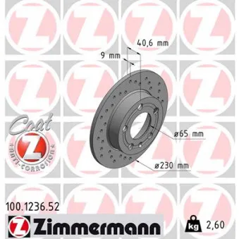 Jeu de 2 disques de frein arrière ZIMMERMANN 100.1236.52