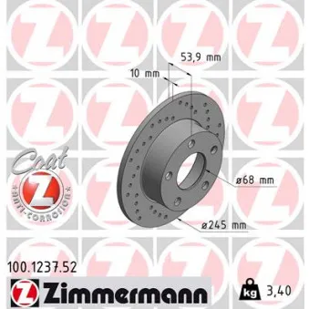 Jeu de 2 disques de frein arrière ZIMMERMANN 100.1237.52