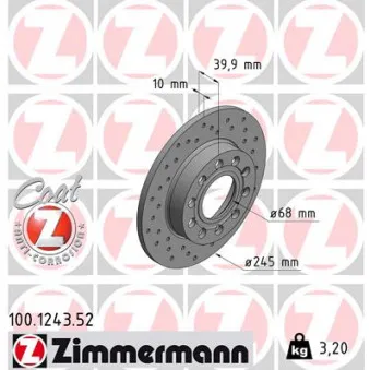 Jeu de 2 disques de frein arrière ZIMMERMANN 100.1243.52