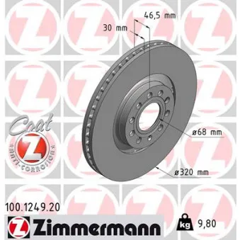 Jeu de 2 disques de frein avant ZIMMERMANN 100.1249.20