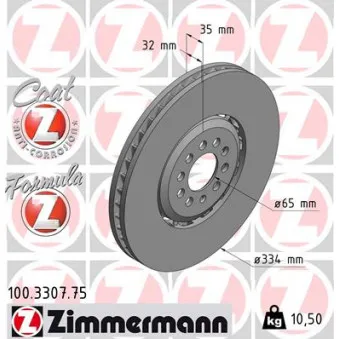 Disque de frein avant gauche ZIMMERMANN 100.3307.75