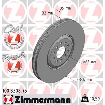 Disque de frein avant droit ZIMMERMANN 100.3308.75