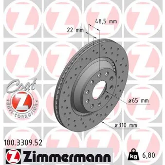 Jeu de 2 disques de frein arrière ZIMMERMANN 100.3309.52