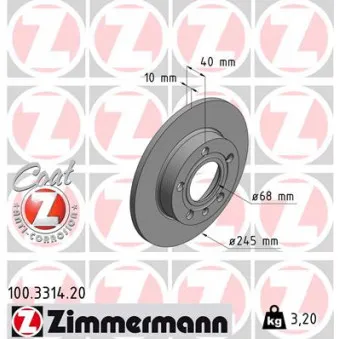 Jeu de 2 disques de frein arrière ZIMMERMANN 100.3314.20