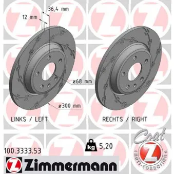 Jeu de 2 disques de frein arrière ZIMMERMANN 100.3333.53