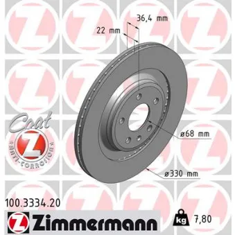 Jeu de 2 disques de frein arrière ZIMMERMANN 100.3334.20