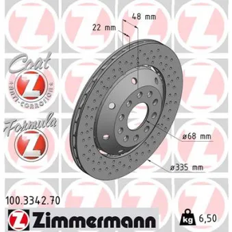 Disque de frein arrière droit ZIMMERMANN 100.3342.70