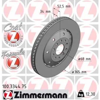 Disque de frein avant droit ZIMMERMANN 100.3344.75