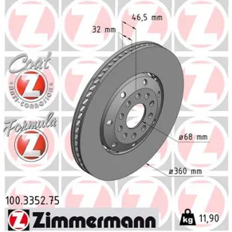 Disque de frein avant droit ZIMMERMANN 100.3352.75