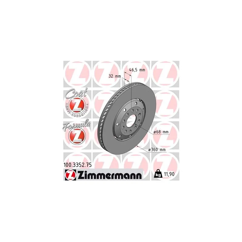 Disque de frein avant droit ZIMMERMANN 100.3352.75