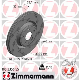 Disque de frein avant droit ZIMMERMANN 100.3356.55