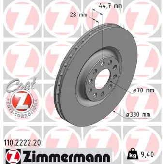 Jeu de 2 disques de frein avant ZIMMERMANN 110.2222.20