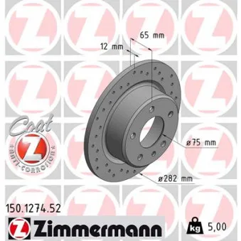 Jeu de 2 disques de frein arrière ZIMMERMANN 150.1274.52