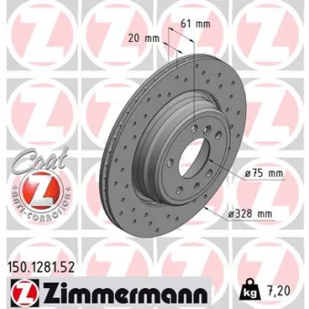 Disque de frein arrière gauche ZIMMERMANN 150.1281.52