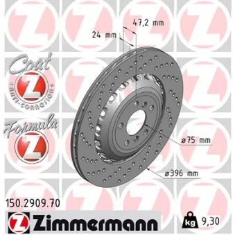 Disque de frein arrière gauche ZIMMERMANN 150.2909.70