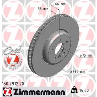 Disque de frein avant gauche ZIMMERMANN 150.2912.20