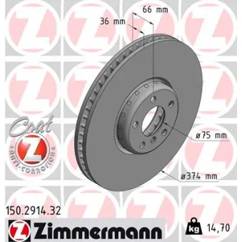 Disque de frein avant gauche ZIMMERMANN 150.2914.32