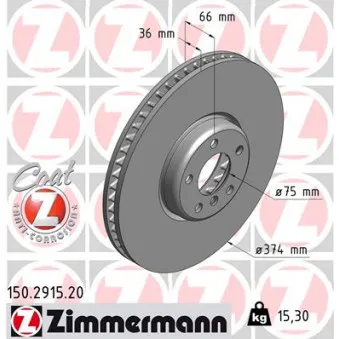 Disque de frein avant droit ZIMMERMANN 150.2915.20