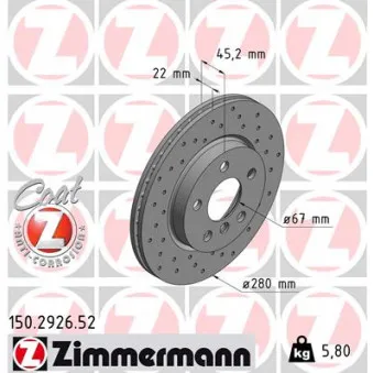 Jeu de 2 disques de frein avant ZIMMERMANN 150.2926.52