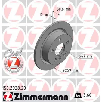 Jeu de 2 disques de frein arrière ZIMMERMANN 150.2928.20