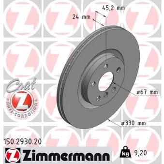 Jeu de 2 disques de frein avant ZIMMERMANN 150.2930.20