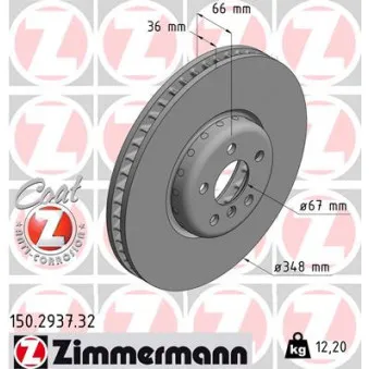 Disque de frein avant droit ZIMMERMANN 150.2937.32