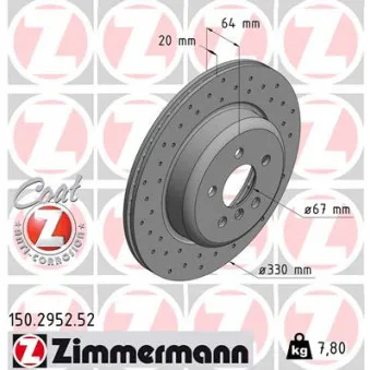 Disque de frein arrière gauche ZIMMERMANN 150.2952.52