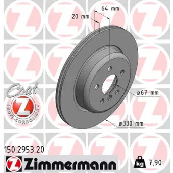 Disque de frein arrière droit ZIMMERMANN 150.2953.20