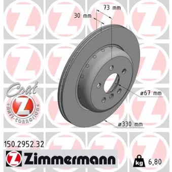 Disque de frein arrière droit ZIMMERMANN 150.2953.32