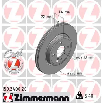 Jeu de 2 disques de frein avant ZIMMERMANN 150.3400.20