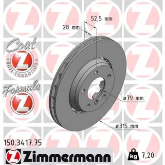 Disque de frein avant gauche ZIMMERMANN 150.3417.75